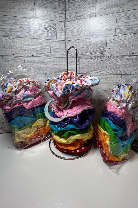 Package of 9 rainbow color scrunchies