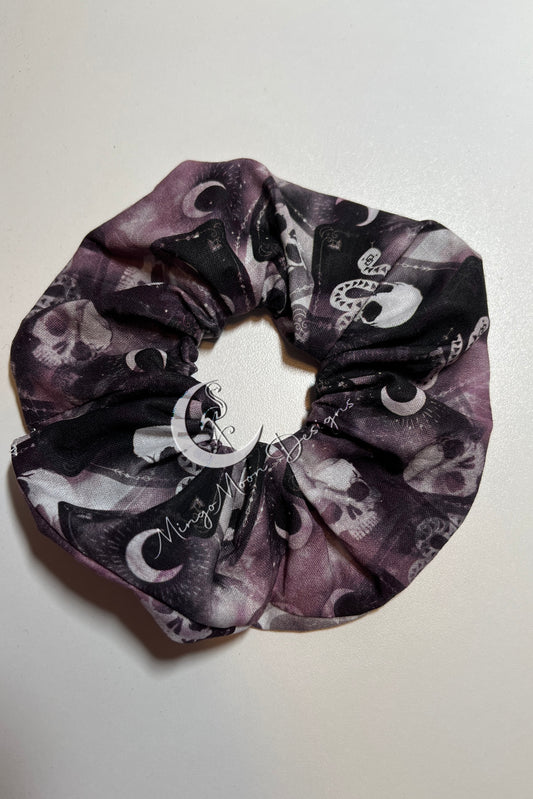 Purple Gray black fabric with Tarot cards, snakes and skulls