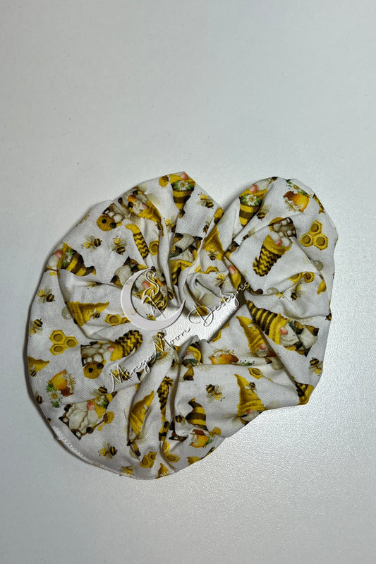 Cute bee theme gnomes with bee's and honey on white fabric scrunchie