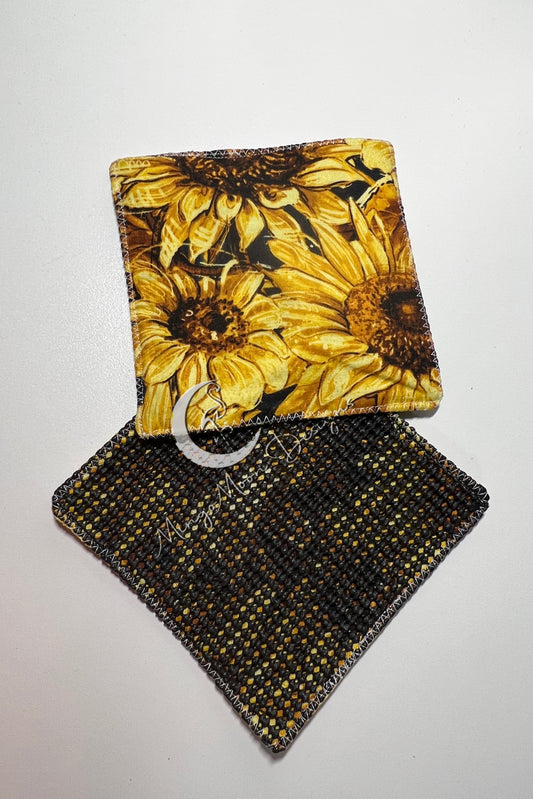 large realistic sunflower fabric with a slip grip back jar opener