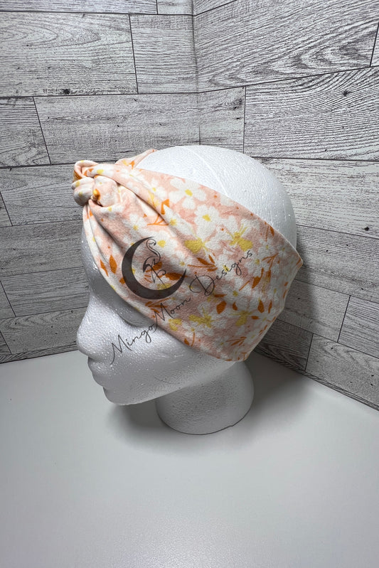 Peach twisted headband with white floral