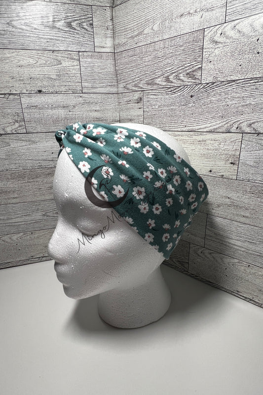 twisted headband - Teal with flowers