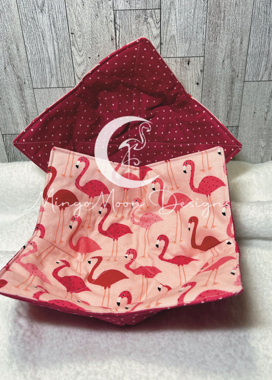 Flamingos on pink with Pink polka dot reverse side